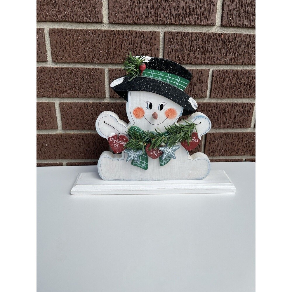 90s Country Pomida Hand Painted Painted Wood Snowman Decor